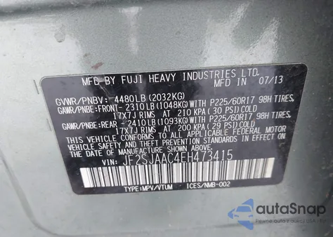 2014 Subaru Forester 2.5I из США, поврежденный, VIN JF2SJAAC4EH473415